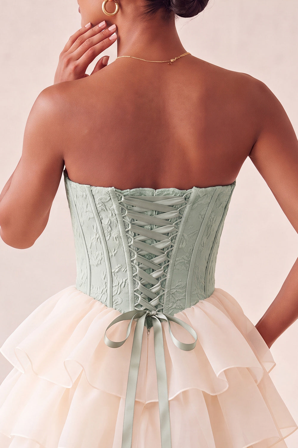 Pink Ruffled Corset Jacquard Tiered A Line Short Homecoming Dress