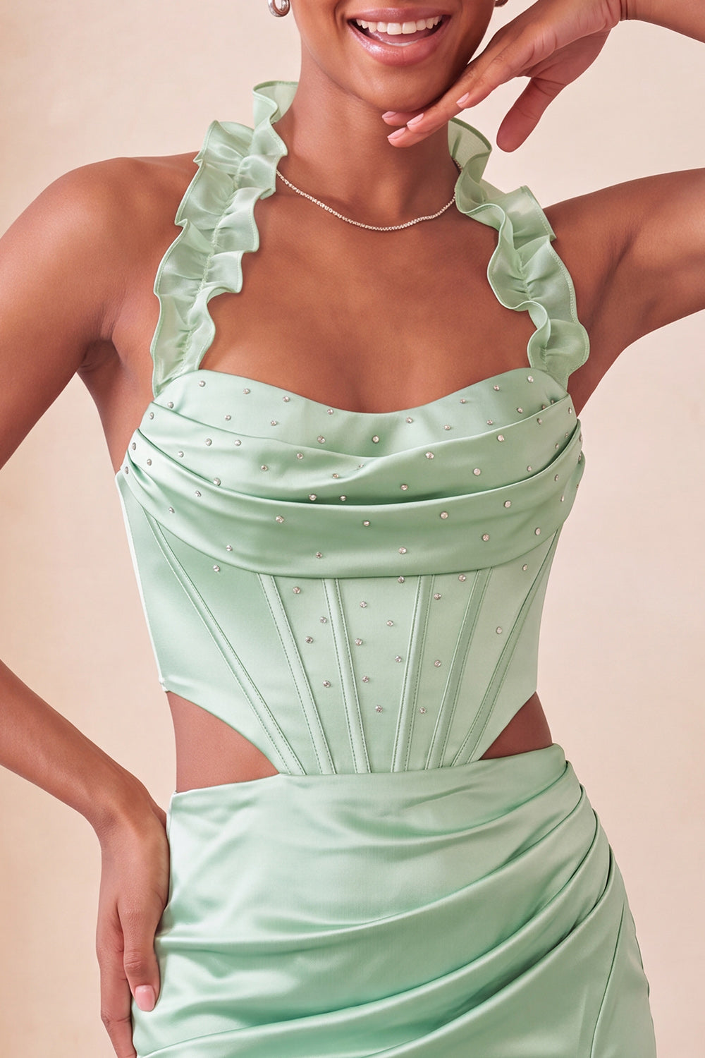Sky Blue Ruffled Beaded Corset Halter Tight Short Homecoming Dress