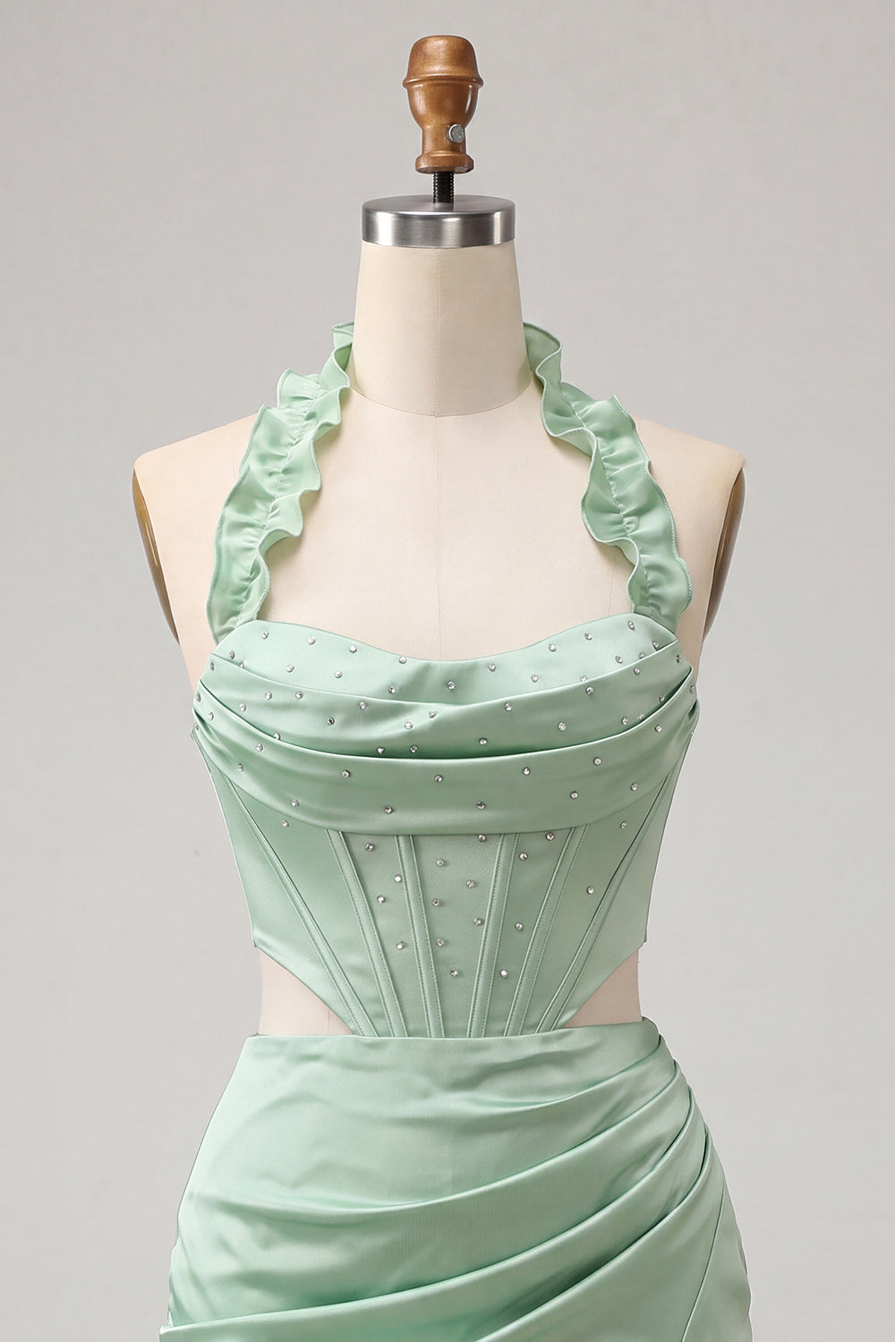 Sky Blue Ruffled Beaded Corset Halter Tight Short Homecoming Dress