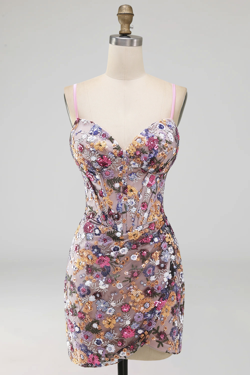 Red Sparkly Floral Sequin Corset Tight Short Homecoming Dress
