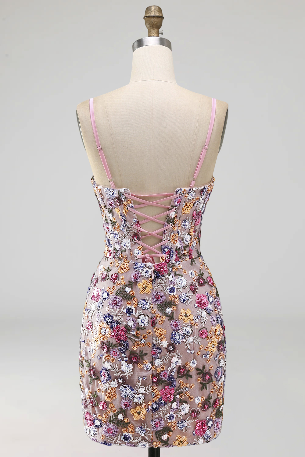 Red Sparkly Floral Sequin Corset Tight Short Homecoming Dress
