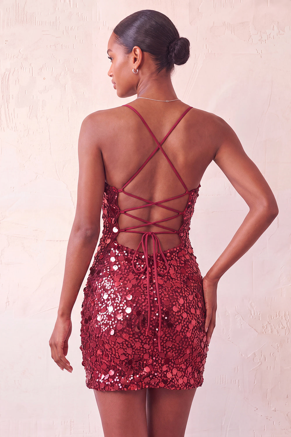Champagne Sparkly Sequin Spaghetti Straps Tight Short Homecoming Dress
