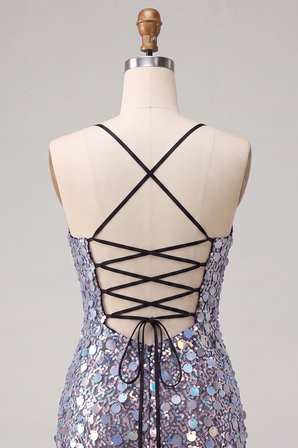 Champagne Sparkly Sequin Spaghetti Straps Tight Short Homecoming Dress