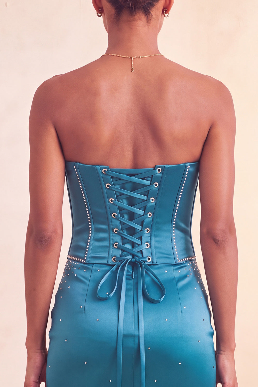 Lake Blue Satin Ruffled Corset Beaded Tight Short Homecoming Dress