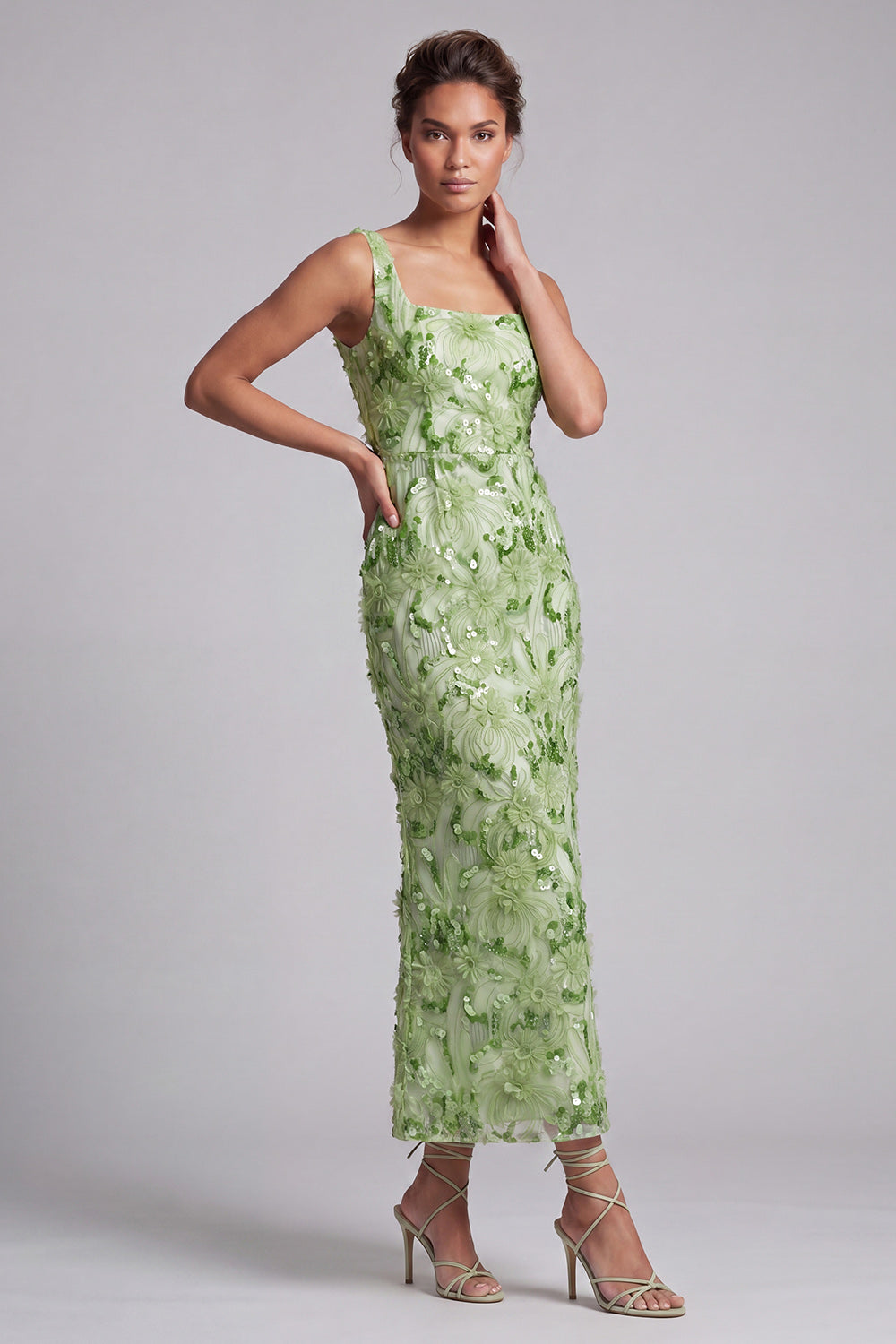 Sparkly Green Floral Mermaid Long Sequin Mother of the Bride Dress
