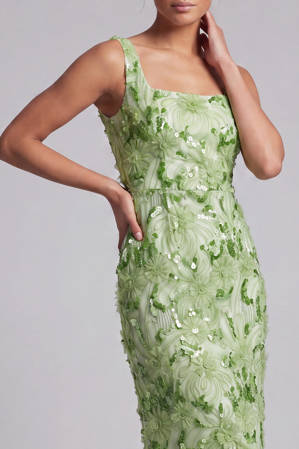 Sparkly Green Floral Mermaid Long Sequin Mother of the Bride Dress