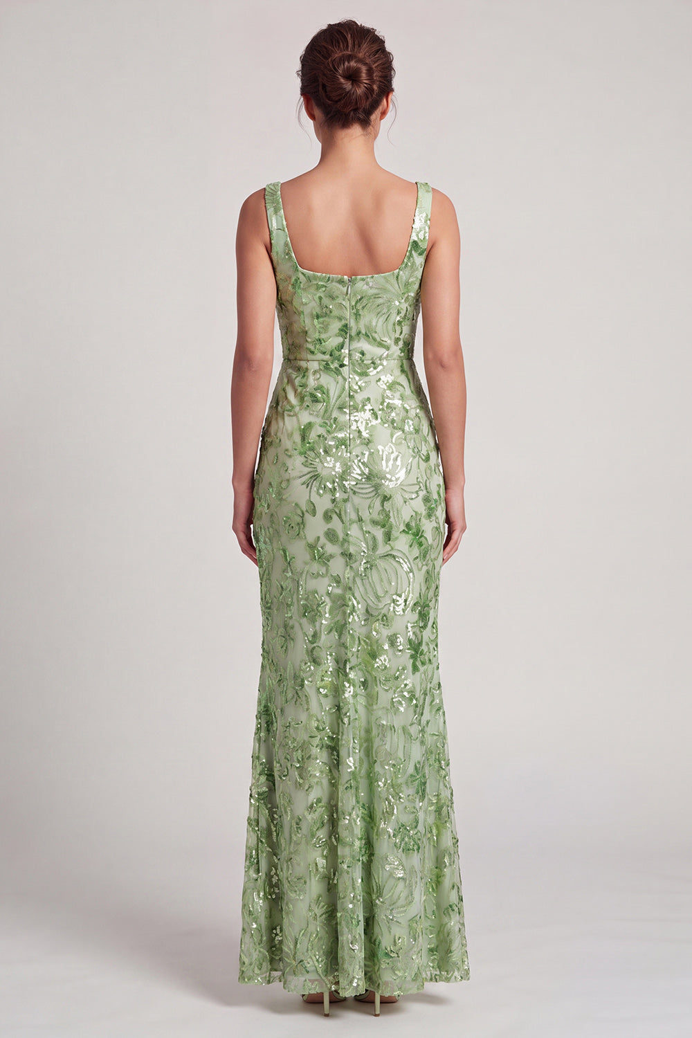 Sparkly Green Floral Mermaid Long Sequin Mother of the Bride Dress with Slit