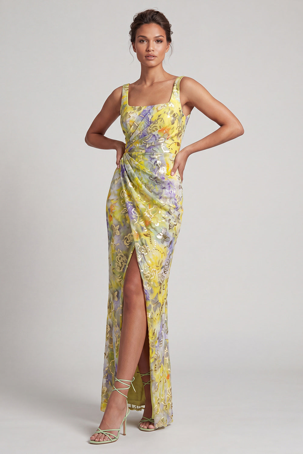 Sparkly Green Floral Mermaid Long Sequin Mother of the Bride Dress with Slit