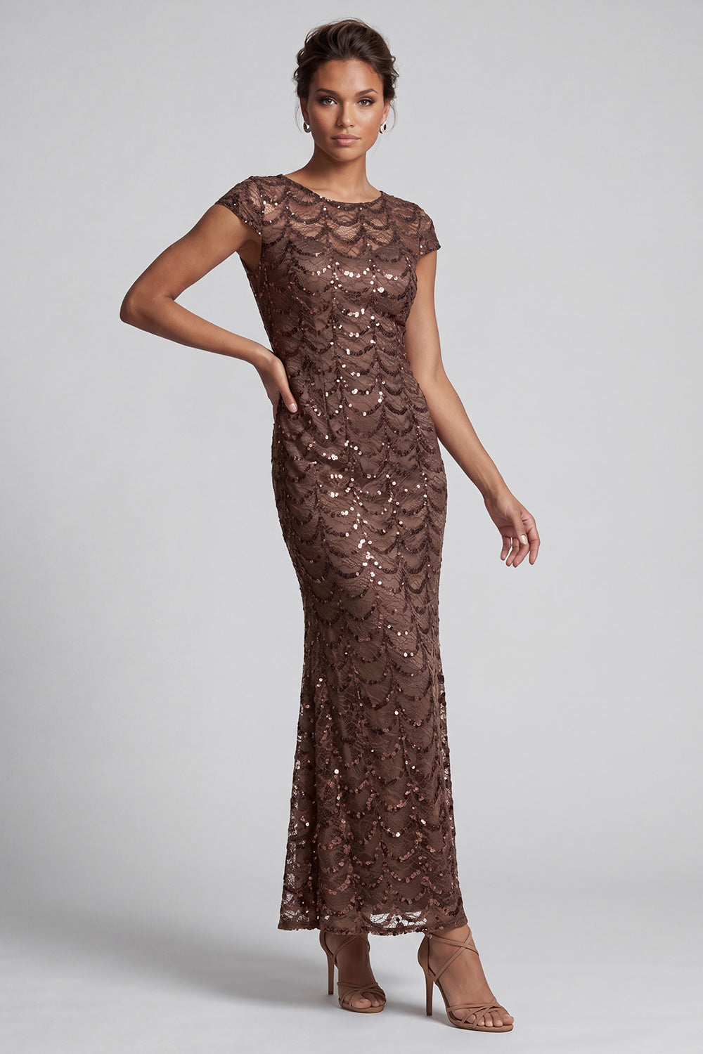 Sparkly Navy Boat Neck Mermaid Long Sequin Mother of the Bride Dress