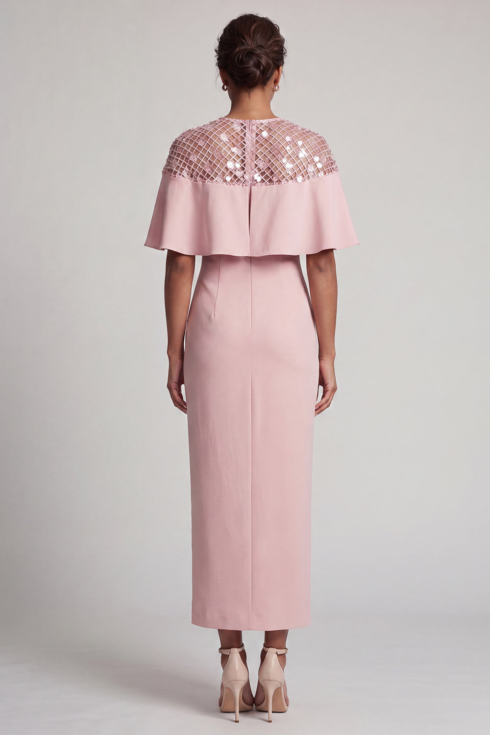 Sparkly Dusty Rose Sheath Long Sequin Mother of the Bride Dress with Cape