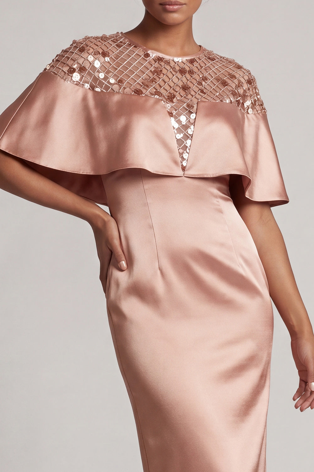 Sparkly Dusty Rose Sheath Long Sequin Mother of the Bride Dress with Cape