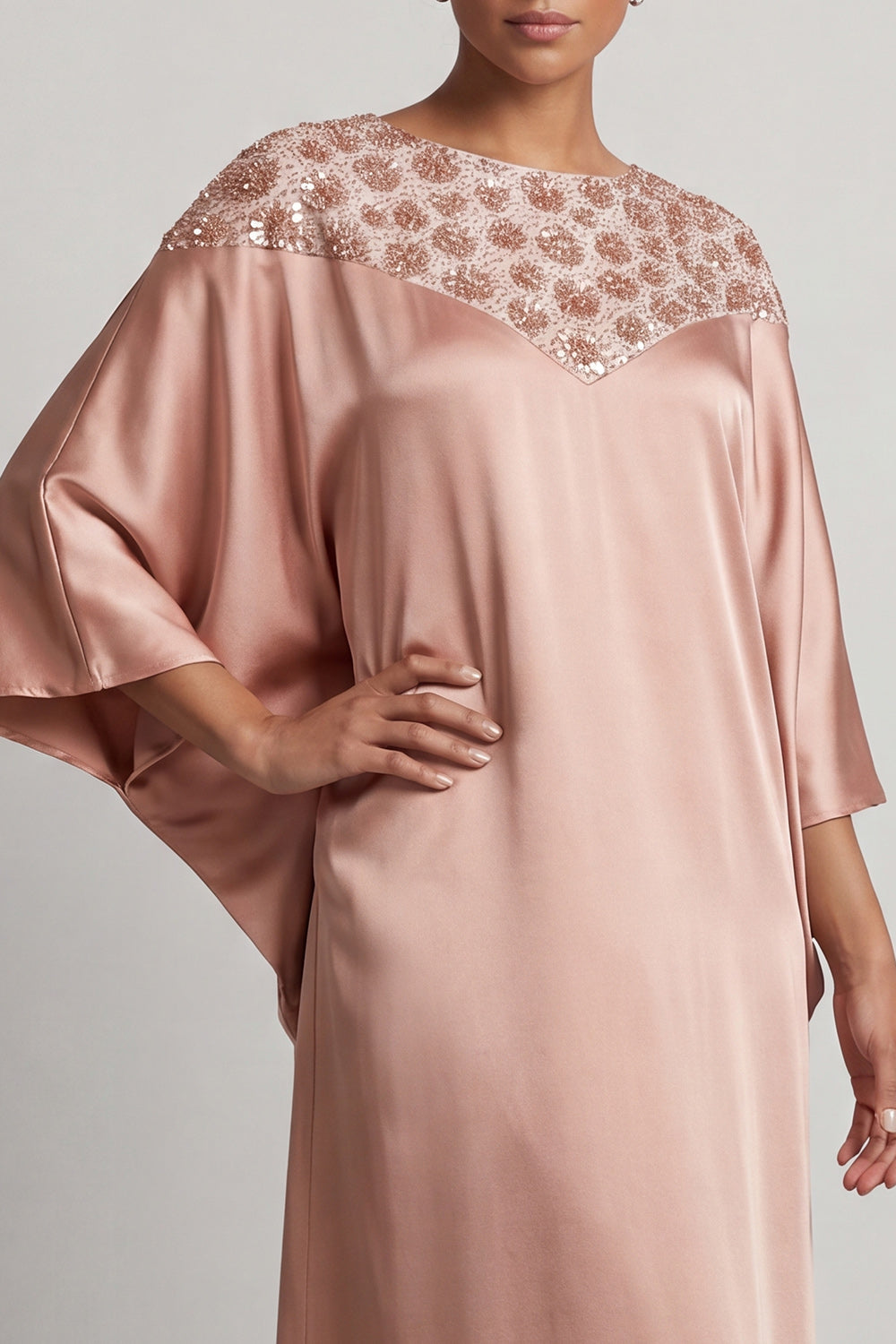 Sparkly Dusty Rose Sheath Boat Neck Long Sequin Mother of the Bride Dress