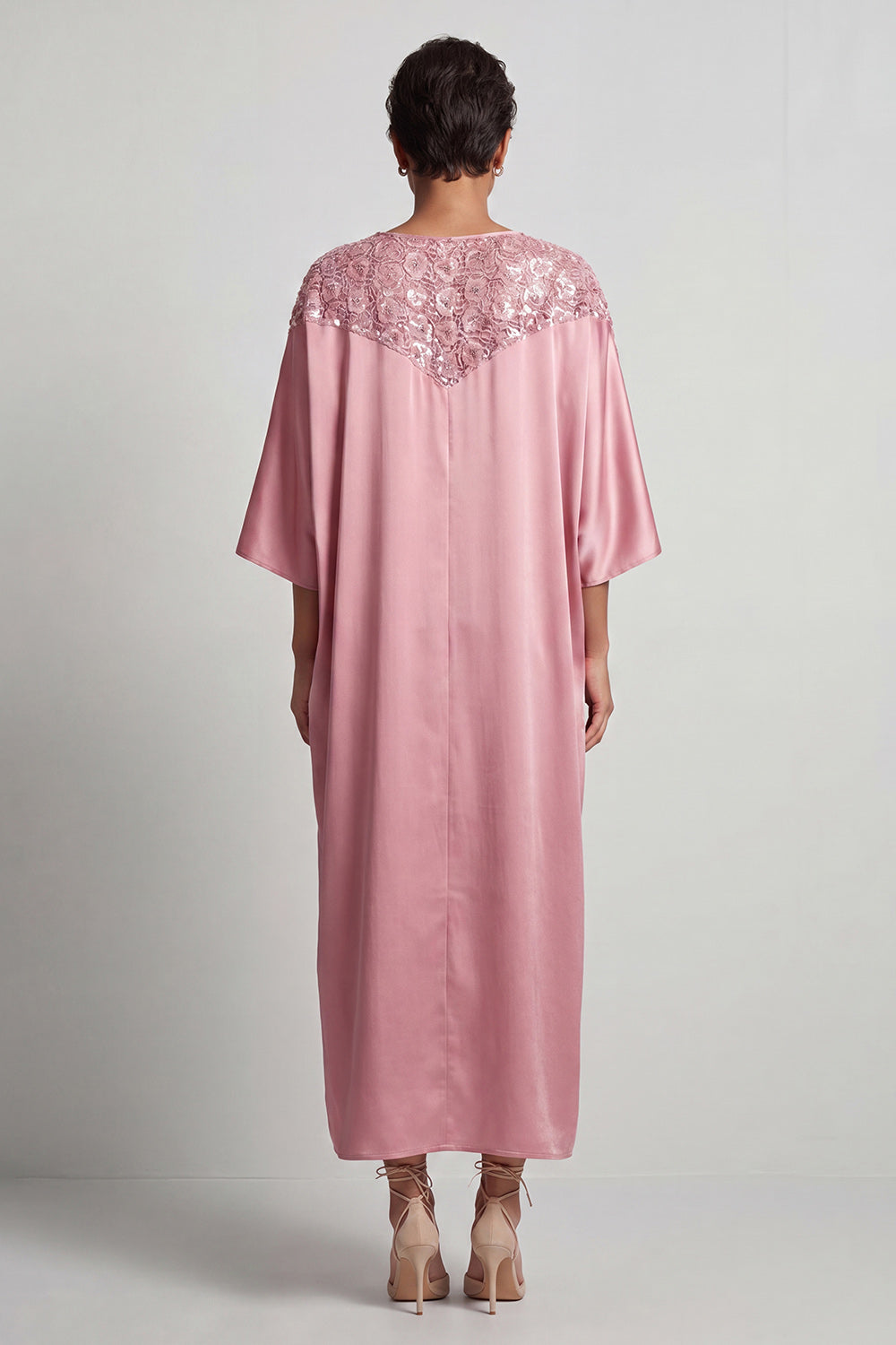 Sparkly Dusty Rose Sheath Boat Neck Long Sequin Mother of the Bride Dress