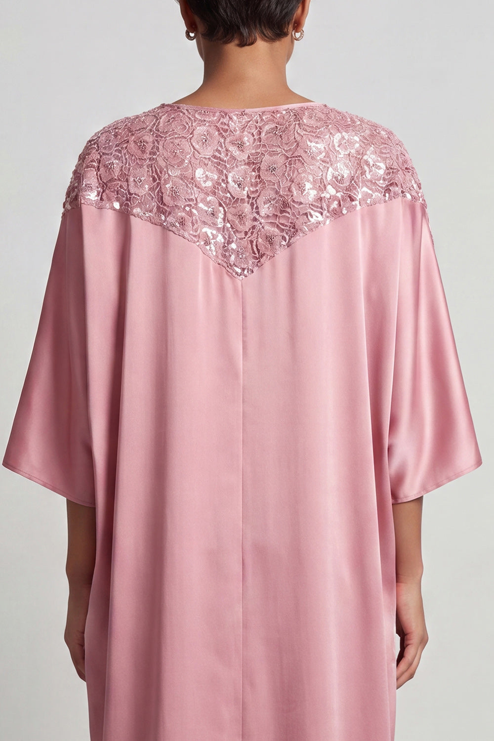 Sparkly Dusty Rose Sheath Boat Neck Long Sequin Mother of the Bride Dress