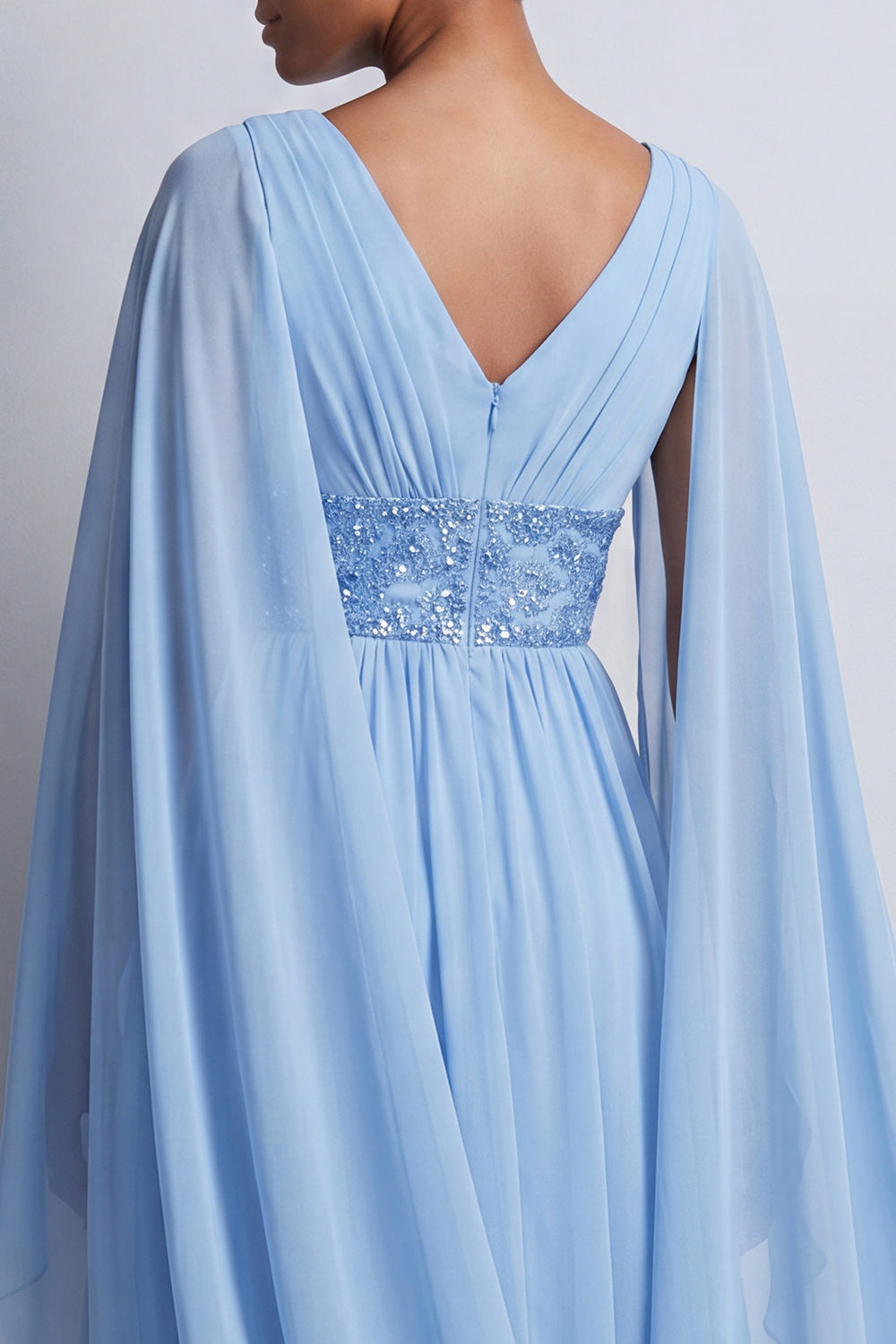 Long Sparkly Dusty Rose A Line V-Neck Beaded Mother of the Bride Dress with Cape