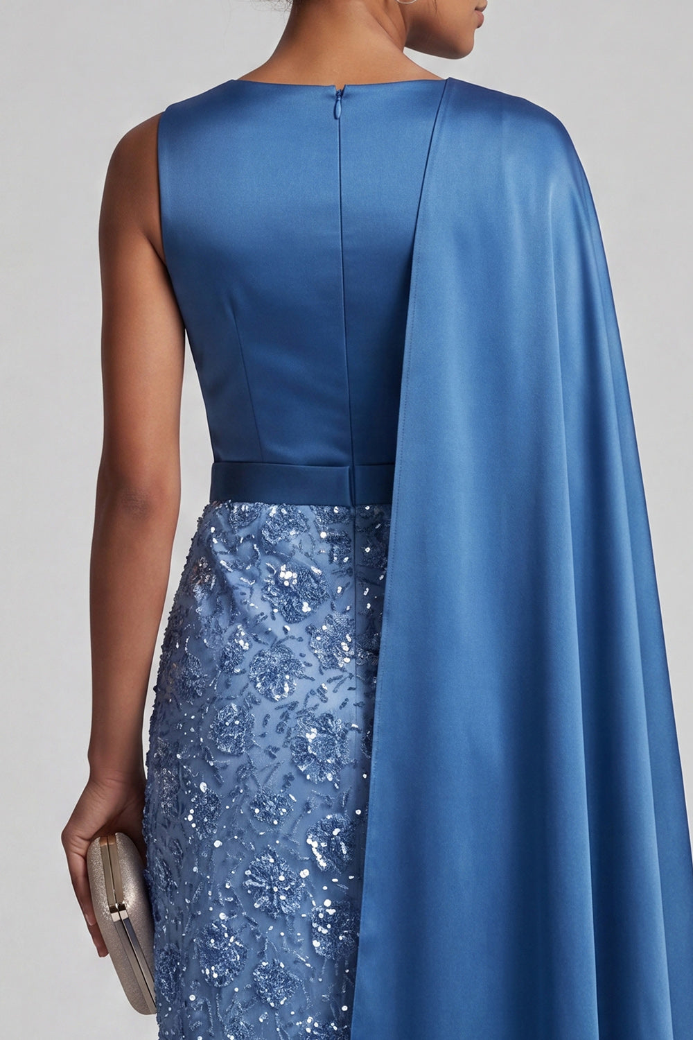 Sparkly Dusty Rose Sheath Long Sequin Mother of the Bride Dress with Side Cape