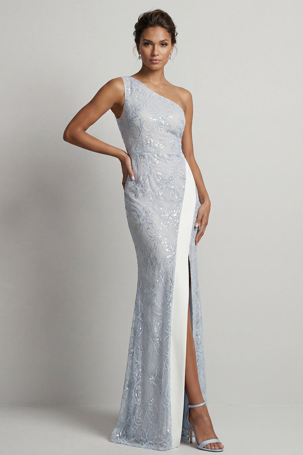 Sparkly Light Blue Mermaid Long Sequin Mother of the Bride Dress with Slit