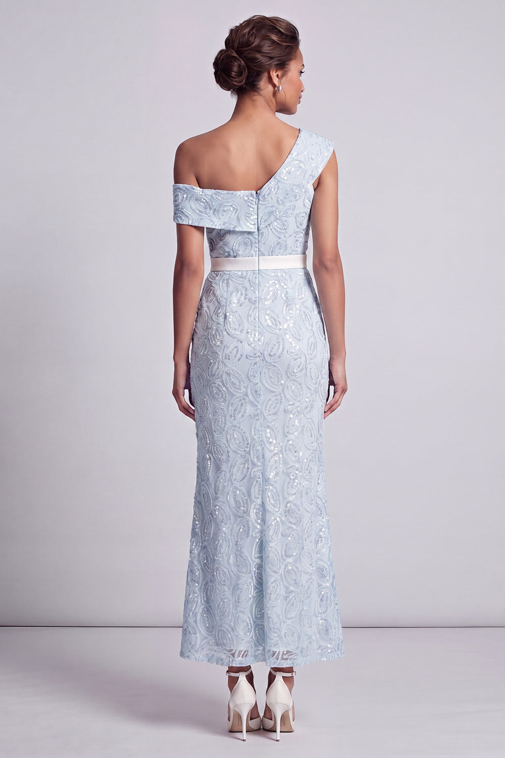 Sparkly Dusty Blue Mermaid Long Sequin Mother of the Bride Dress with Slit