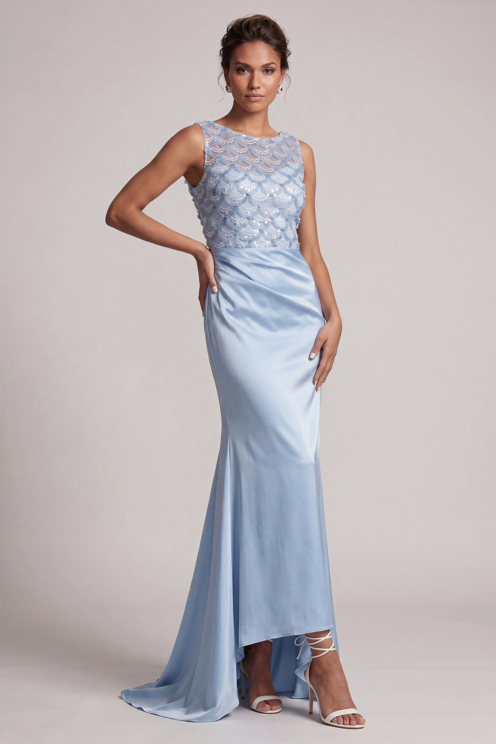 Sparkly Light Green Ruched Mermaid Long Mother of the Bride Dress