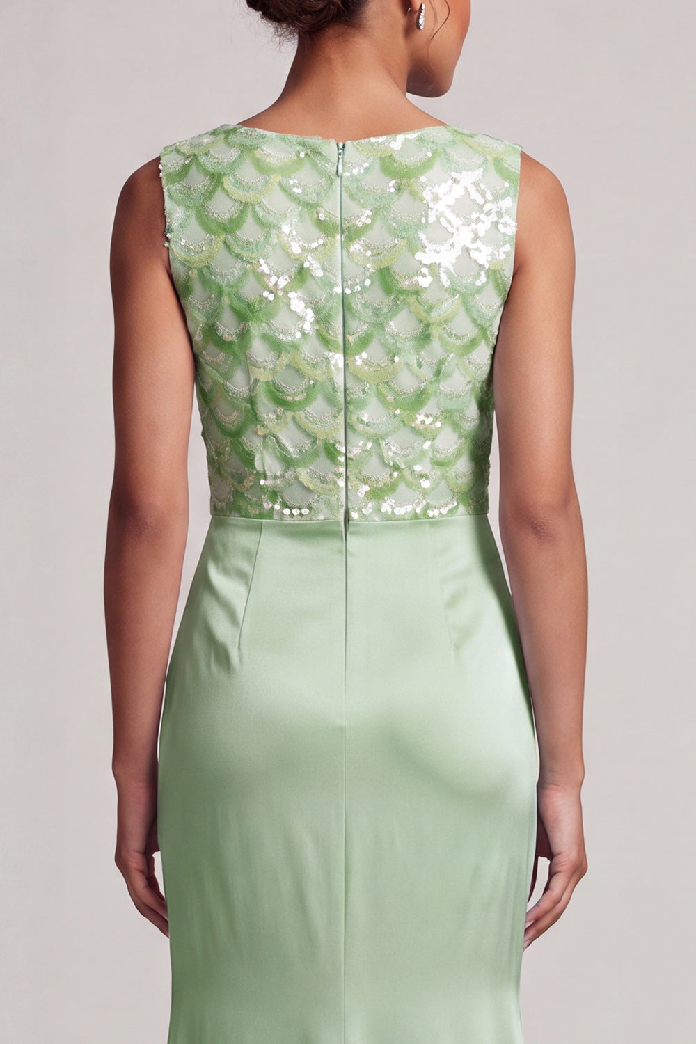 Sparkly Light Green Ruched Mermaid Long Mother of the Bride Dress