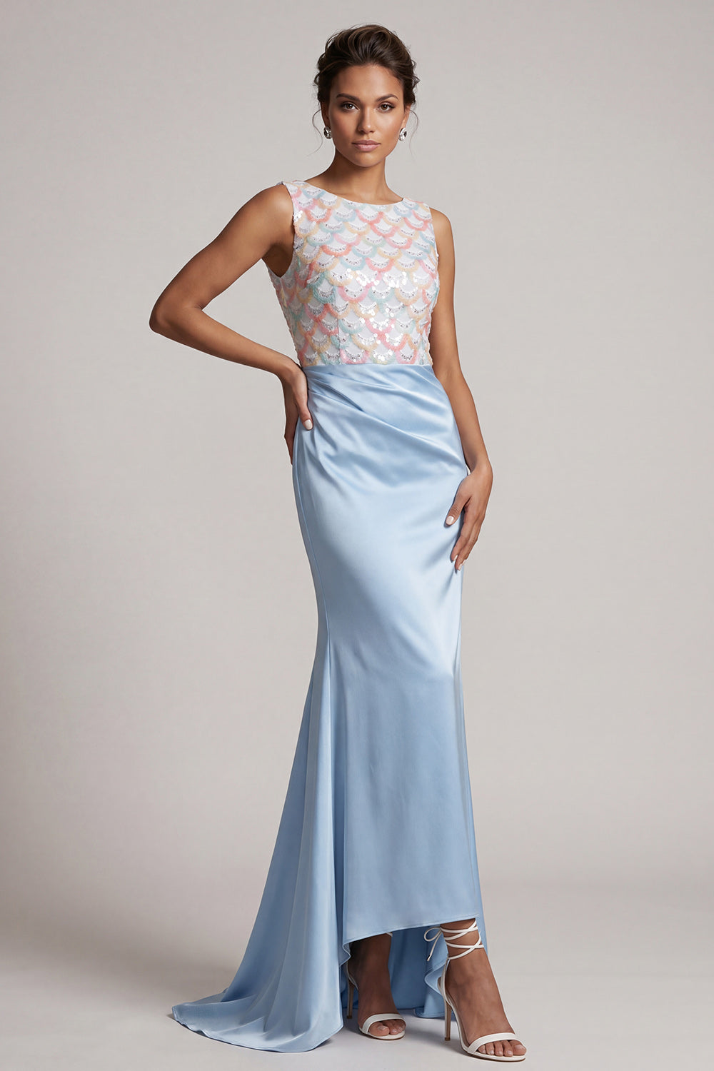Sparkly Light Green Ruched Mermaid Long Mother of the Bride Dress