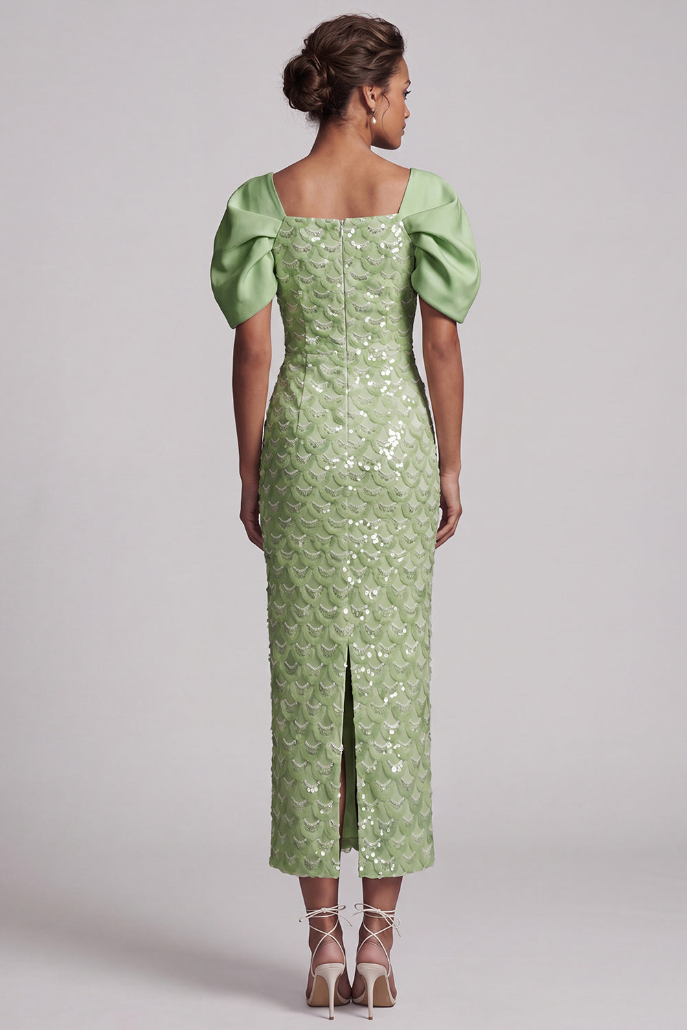 Sparkly Light Green Sheath Sequin Long Mother of the Bride Dress with Slit