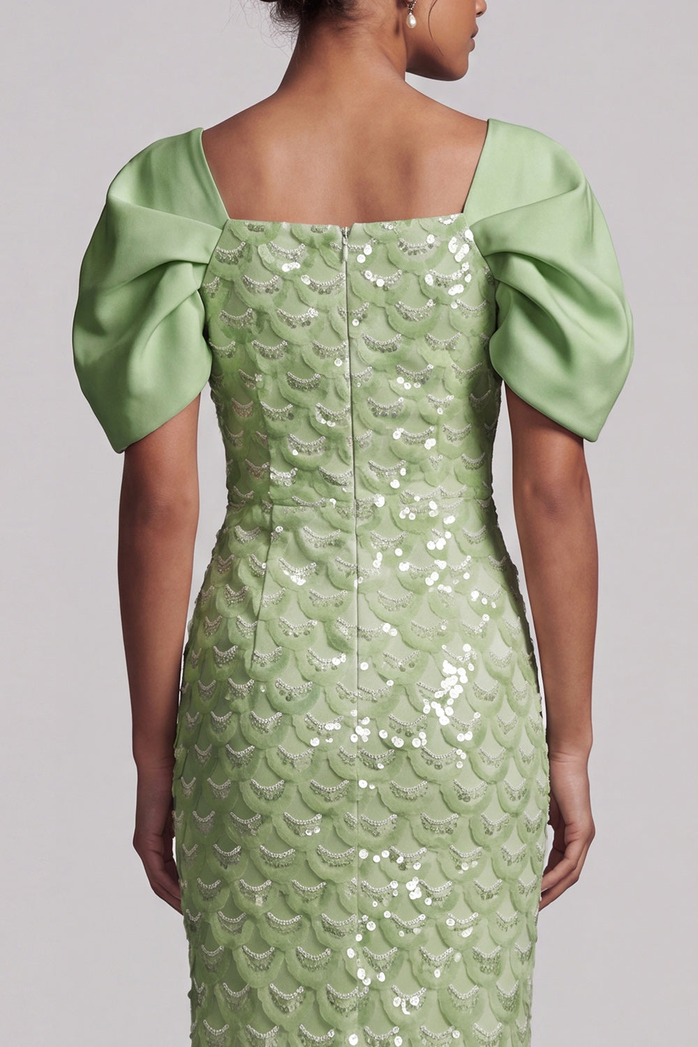 Sparkly Light Green Sheath Sequin Long Mother of the Bride Dress with Slit