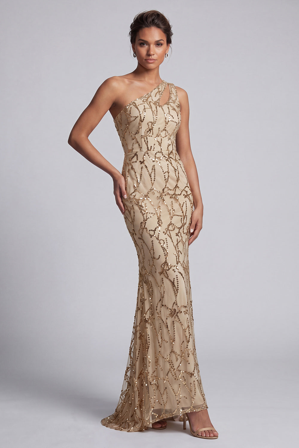 Sparkly Champagne Sequin Long Mermaid Mother of the Bride Dress with Keyhole