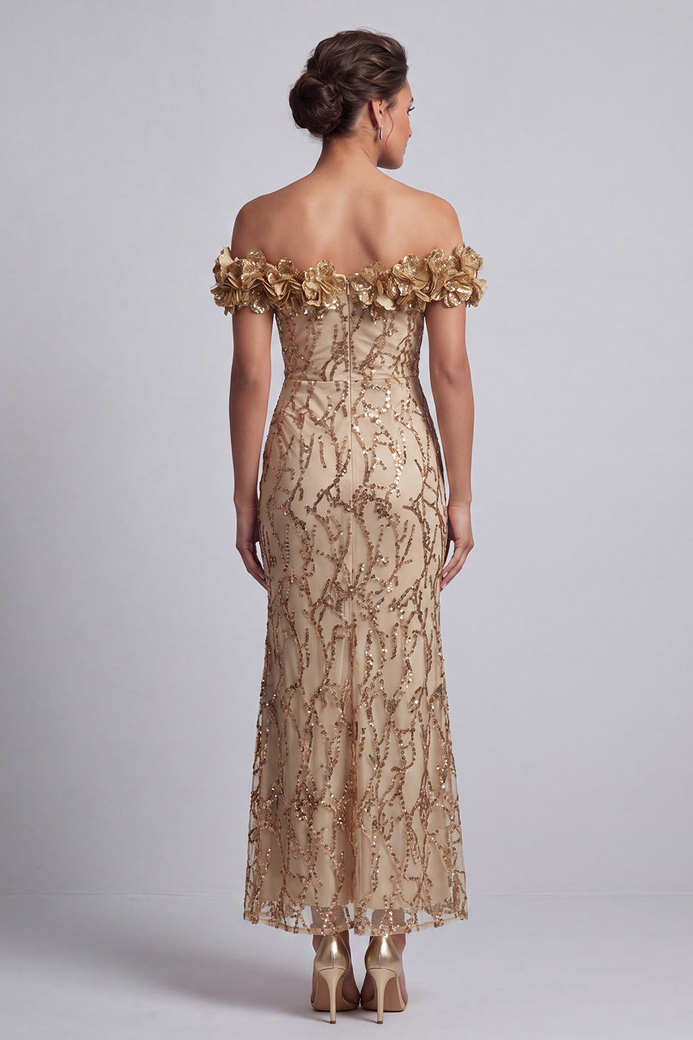 Sparkly Pink Mermaid Long Sequin Mother of the Bride Dress with 3D Flowers