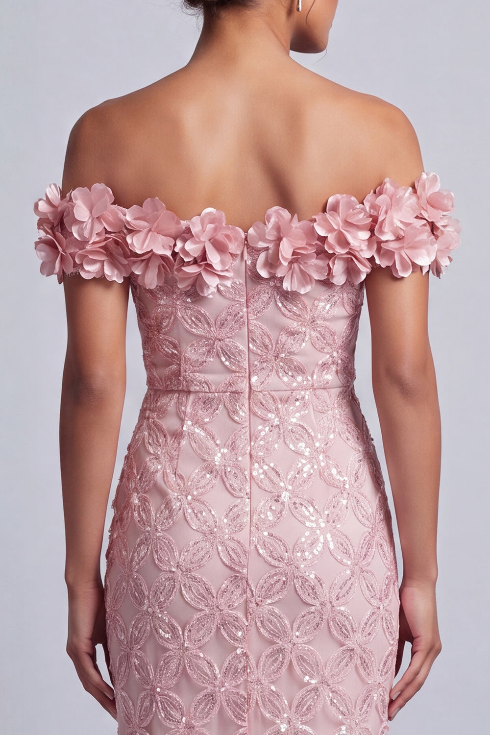 Sparkly Pink Mermaid Long Sequin Mother of the Bride Dress with 3D Flowers