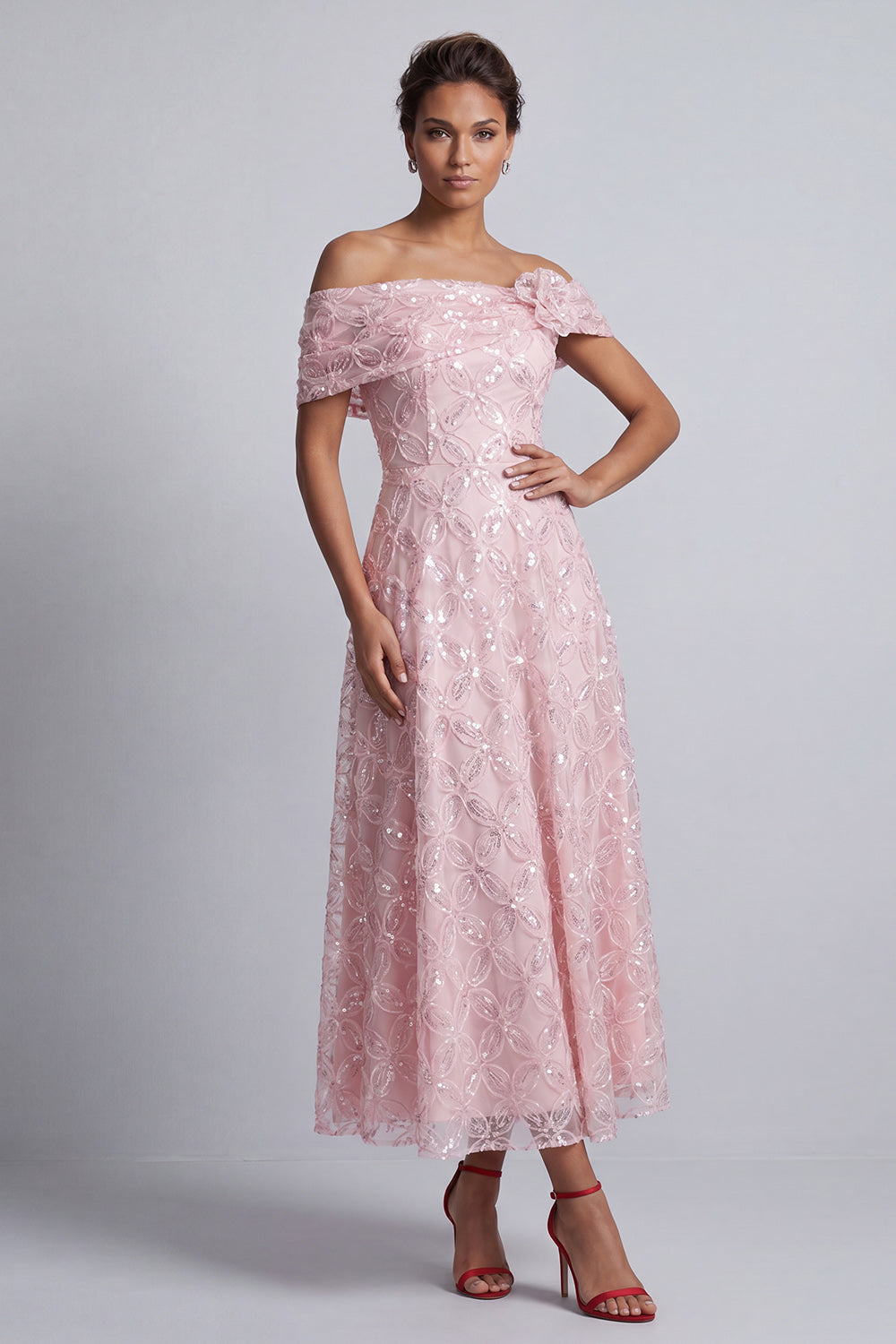 Sparkly Floral Champagne A-Line Beaded Long Mother of the Bride Dress