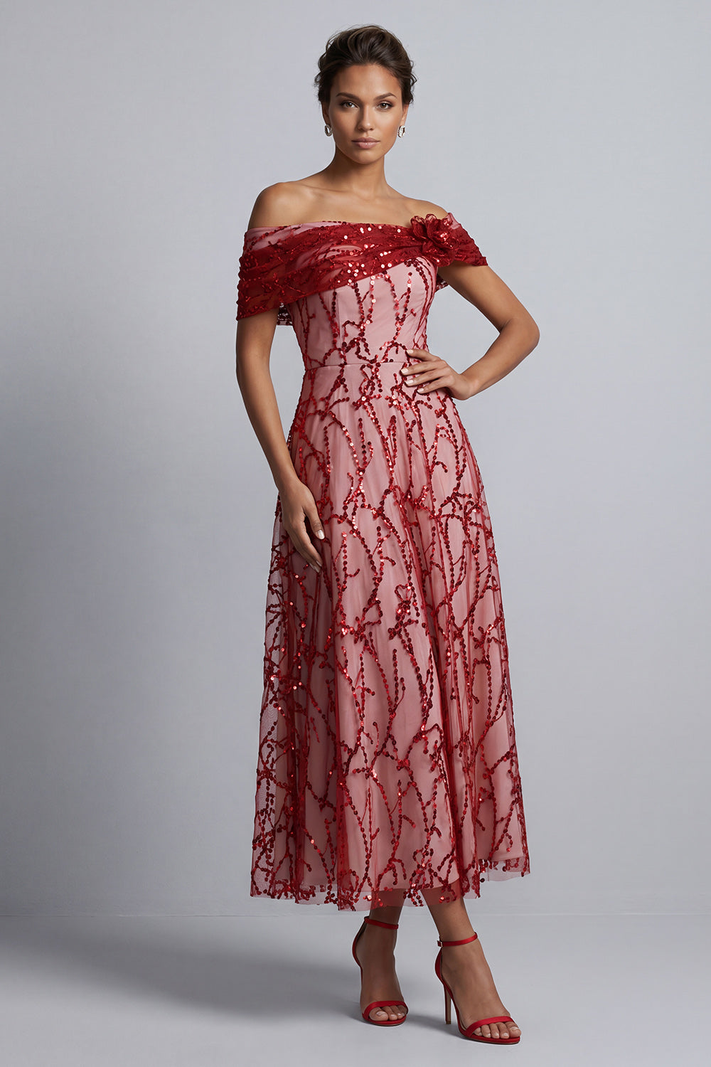 Sparkly Floral Champagne A-Line Beaded Long Mother of the Bride Dress