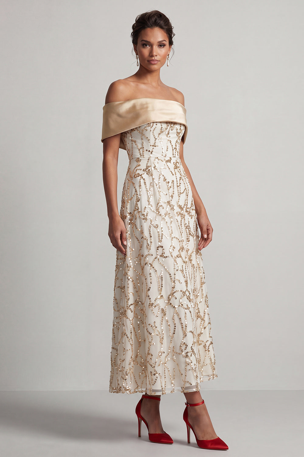 Sparkly Pink A-Line Sequin Long Mother of the Bride Dress