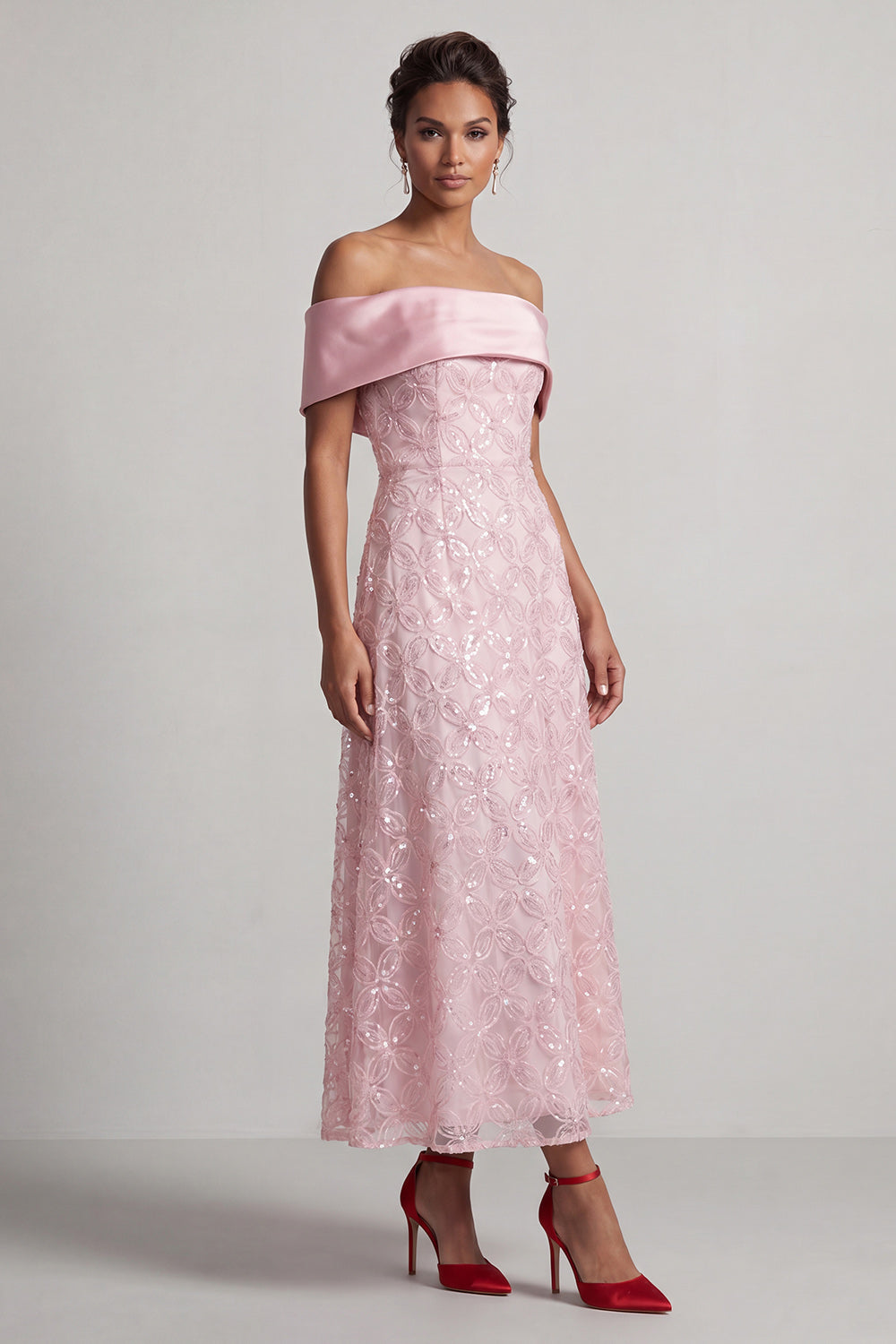 Sparkly Pink A-Line Sequin Long Mother of the Bride Dress