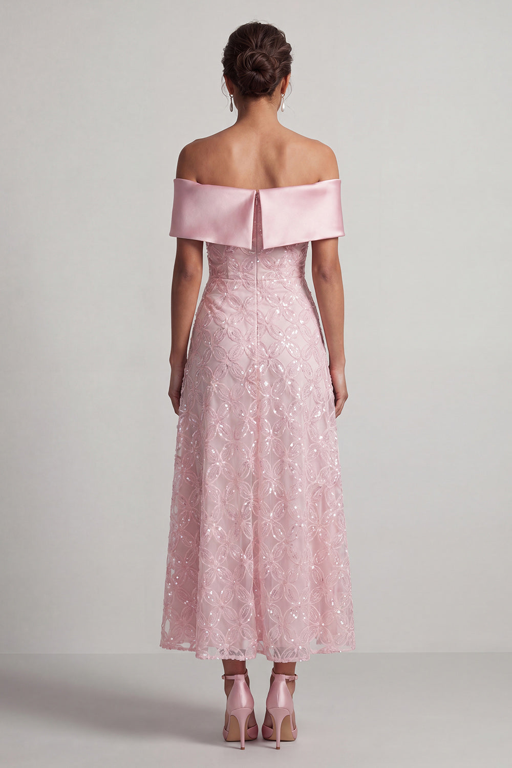 Sparkly Pink A-Line Sequin Long Mother of the Bride Dress