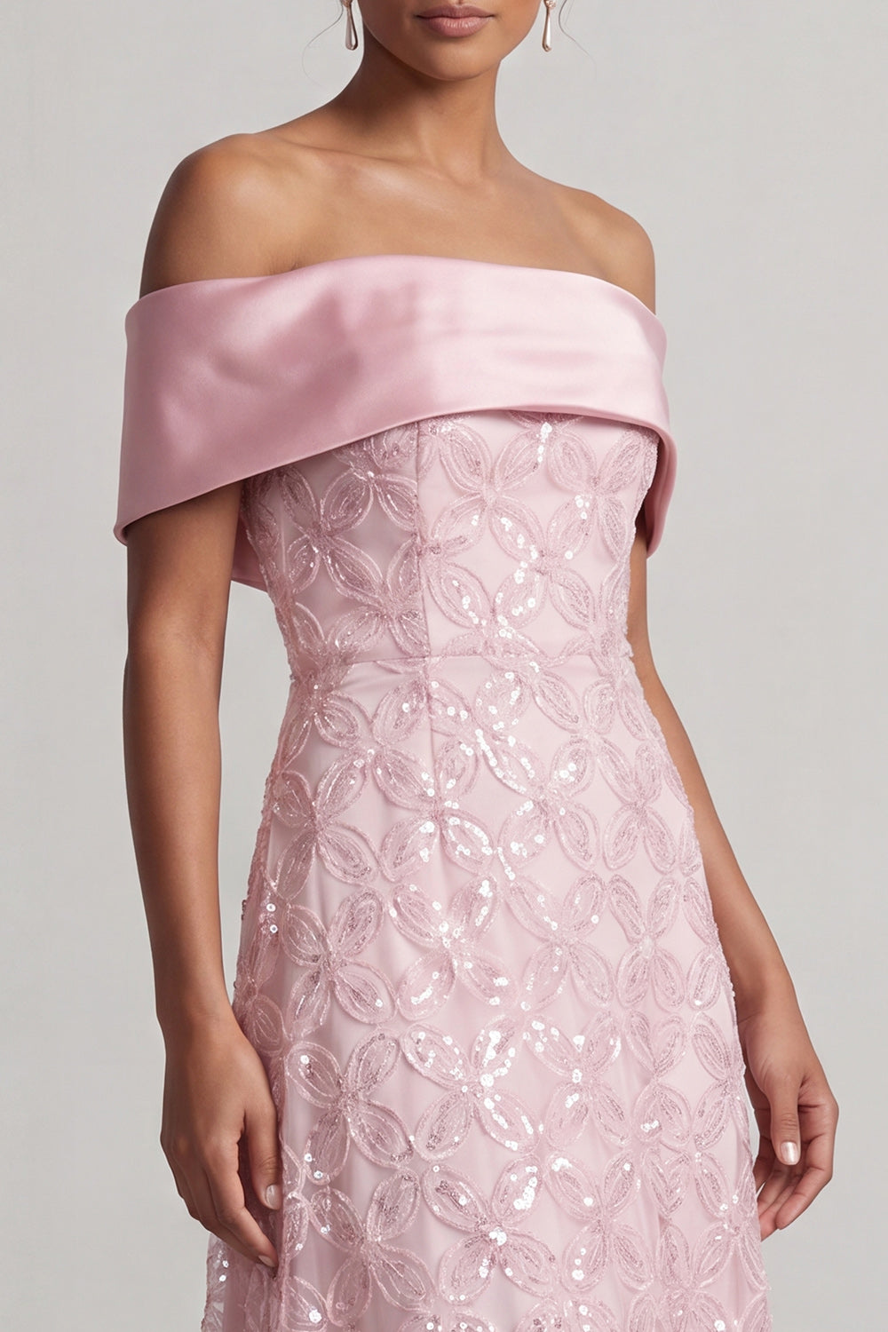 Sparkly Pink A-Line Sequin Long Mother of the Bride Dress