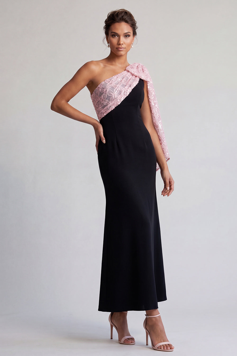 Sparkly Black and Pink Mermaid Sequin Long Mother of the Bride Dress