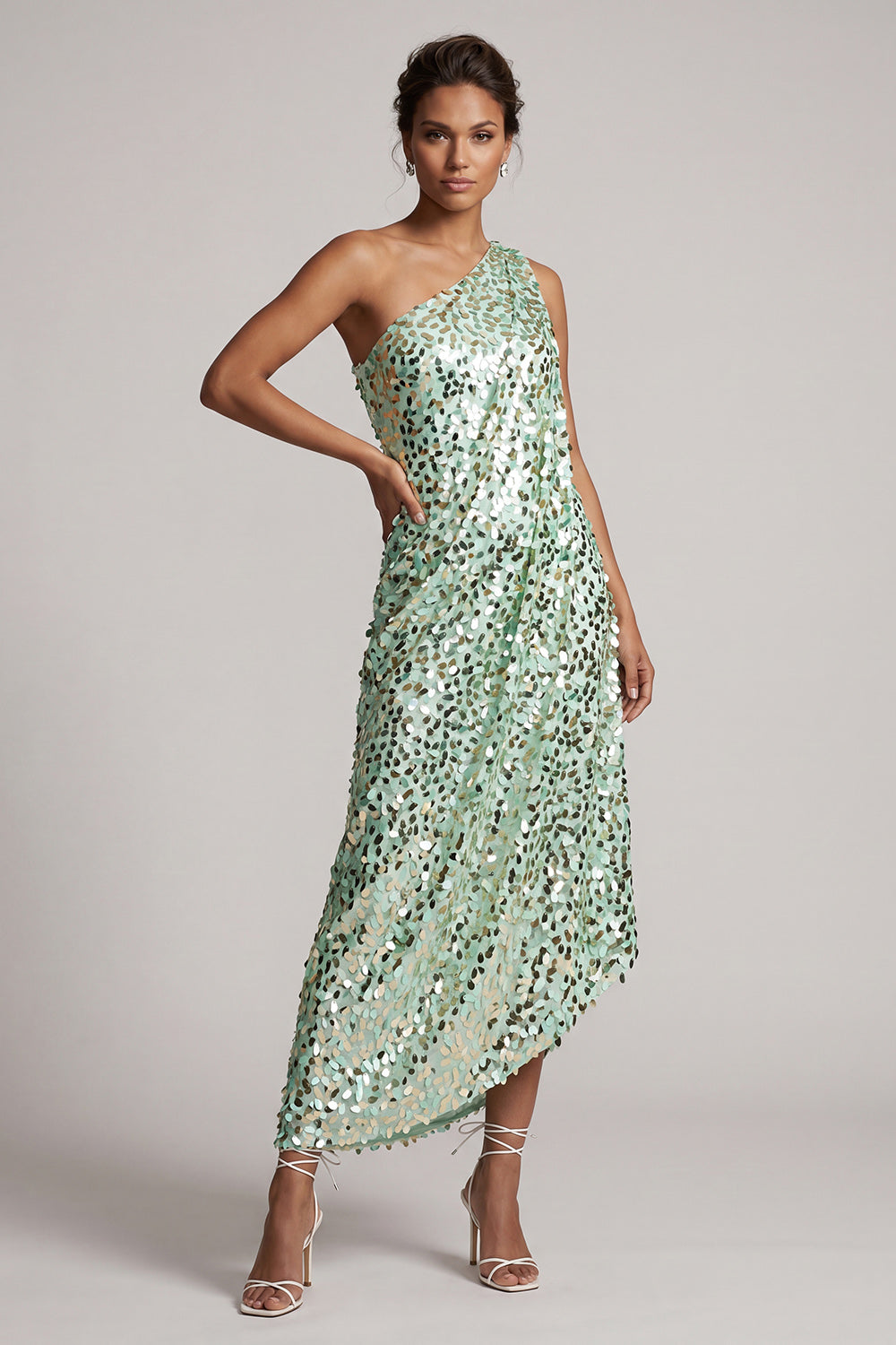 Sparkly Silver A-Line Long Sequin Mother of the Bride Dress