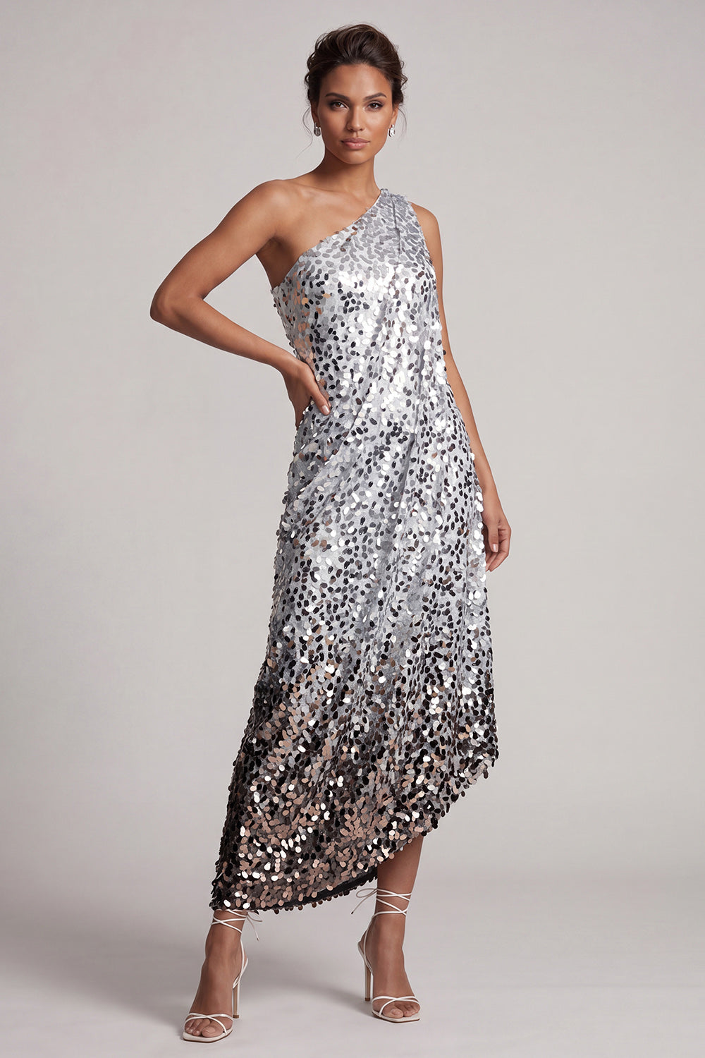 Sparkly Silver A-Line Long Sequin Mother of the Bride Dress