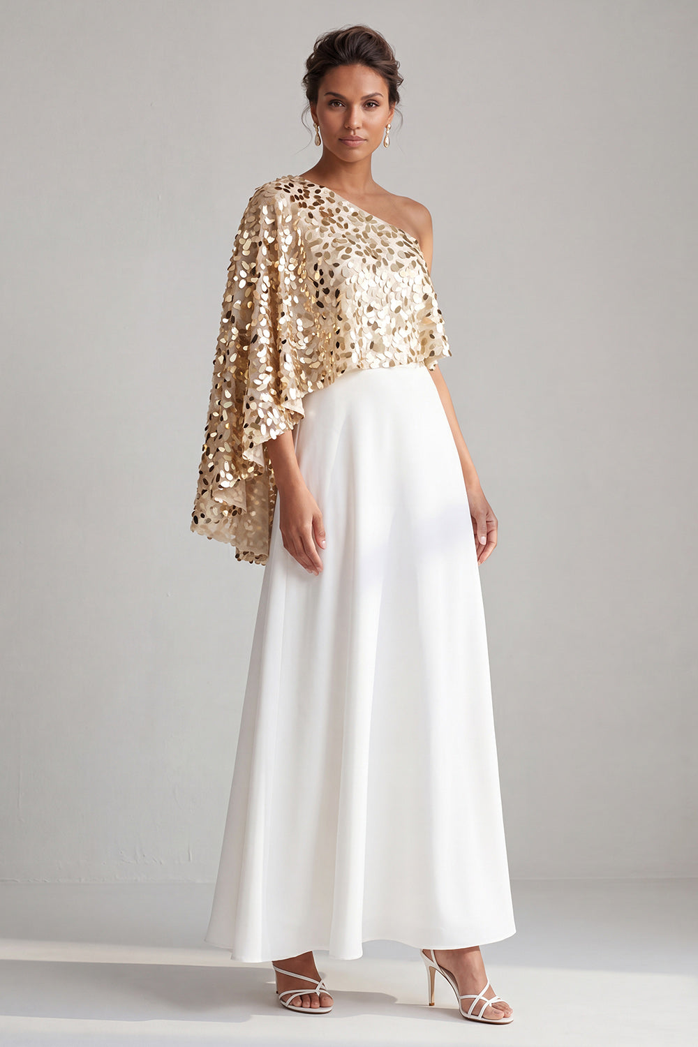 Sparkly Champagne A-Line Sequin Long Mother of the Bride Dress