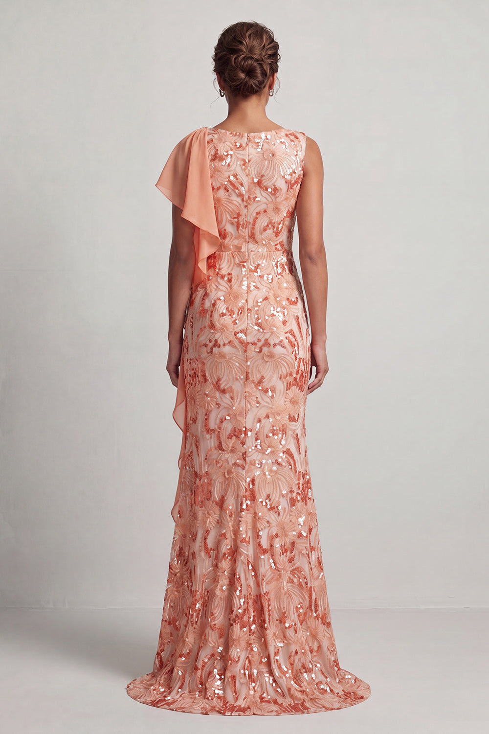 Sparkly Floral Champagne Mermaid Ruffled Long Sequin Mother of the Bride Dress