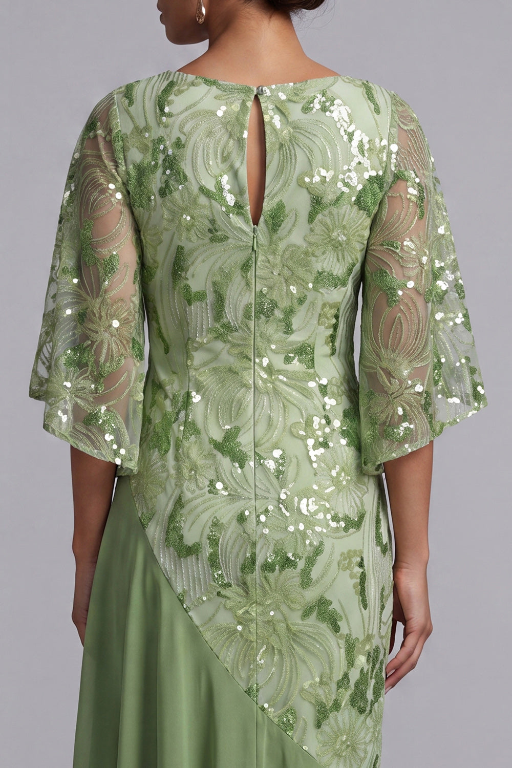 Sparkly Floral Green Sequin Mermaid Asymmetrical Mother of the Bride Dress