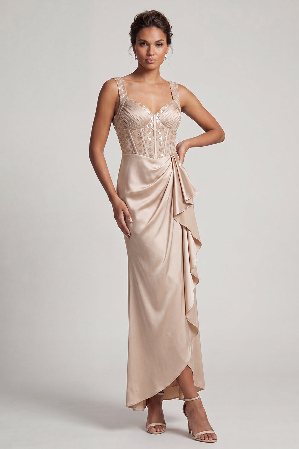 Sparkly White Ruffled Mermaid Long Corset Mother of the Bride Dress