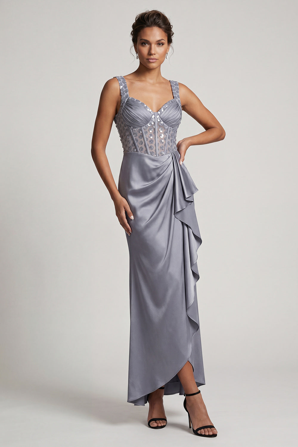 Sparkly White Ruffled Mermaid Long Corset Mother of the Bride Dress