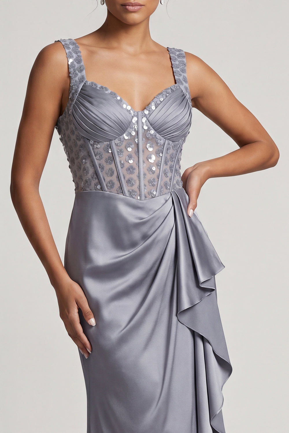 Sparkly White Ruffled Mermaid Long Corset Mother of the Bride Dress