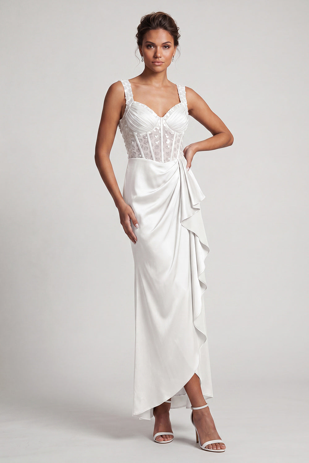 Sparkly White Ruffled Mermaid Long Corset Mother of the Bride Dress