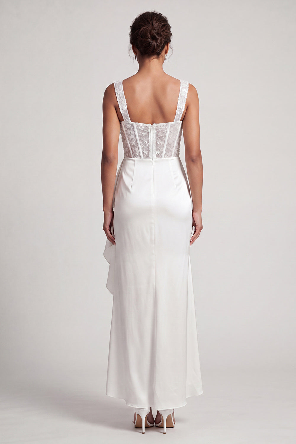 Sparkly White Ruffled Mermaid Long Corset Mother of the Bride Dress
