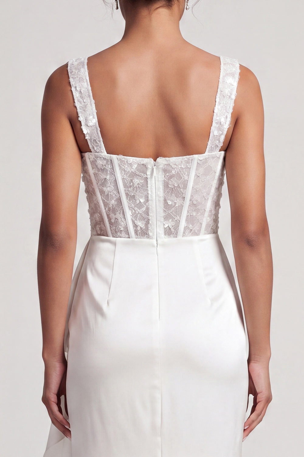 Sparkly White Ruffled Mermaid Long Corset Mother of the Bride Dress