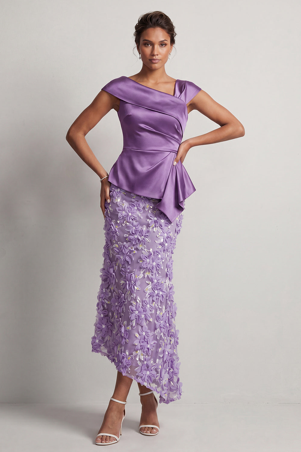 Floral Blue Beaded Mermaid Ruched Long Mother of the Bride Dress