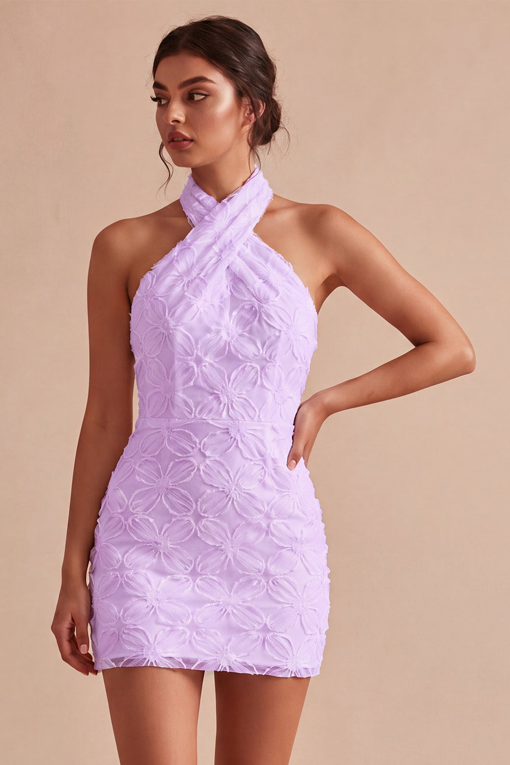Floral White Tight Halter Neck Short Bridal Shower Dress